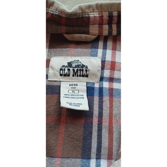 VTG Old Mill Flannel Lined Shirt Jacket Mens Sz XL Rugged Khaki Canvas Workwear - Picture 5 of 6